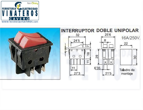 INTERRUPTOR, MINI, BIPOLAR DOBLE, LUMINOSO ANCHO