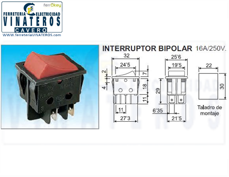 INTERRUPTOR, MINI, BIPOLAR, LUMINOSO ANCHO